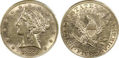 1882 $5 AU58