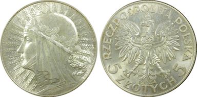 1934(w) 5 Zl Queen Jadwiga MS62