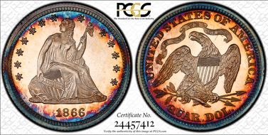 1866 25C Motto PR64CAM