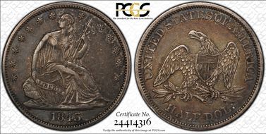 1843 50C WB-29 Center Dot AU50