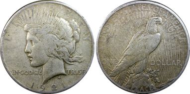 1921 $1 High Relief, Peace VF25