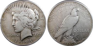 1921 $1 High Relief, Peace VF30