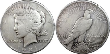 1921 $1 High Relief, Peace N1