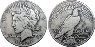 1921 $1 High Relief, Peace VF30