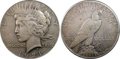 1921 $1 High Relief, Peace VF35