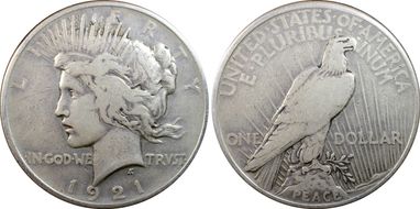 1921 $1 High Relief, Peace VF25