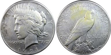 1921 $1 High Relief, Peace N1