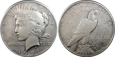 1921 $1 High Relief, Peace VF35