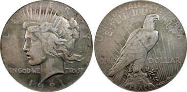 1921 $1 High Relief, Peace VF30