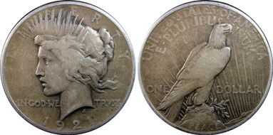 1921 $1 High Relief, Peace VF25