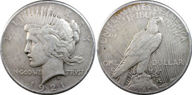 1921 $1 High Relief, Peace N1