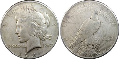 1921 $1 High Relief, Peace XF45