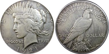 1921 $1 High Relief, Peace N1
