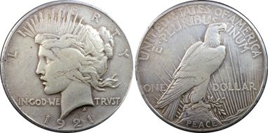 1921 $1 High Relief, Peace N1