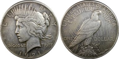 1921 $1 High Relief, Peace VF35