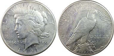 1921 $1 High Relief, Peace N1