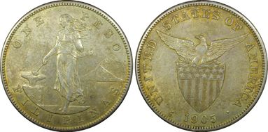 1905-S Peso Allen-16.06a Straight Serif AU50