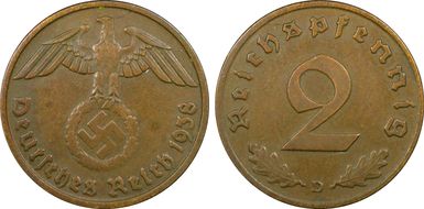1938-D 2 Pfg J-362 XF45BN