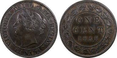 1858 1C ↑↑ Bronze, Broken Vine AU53BN