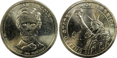 2010-P $1 Dbld Edge Let., Overlap Lincoln, Position A MS65