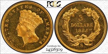 1855-S $3 PR64CAM
