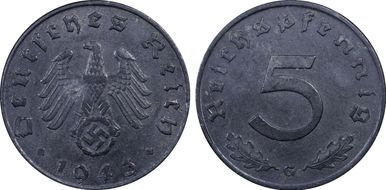 1943-G 5 Pfg J-370 MS63