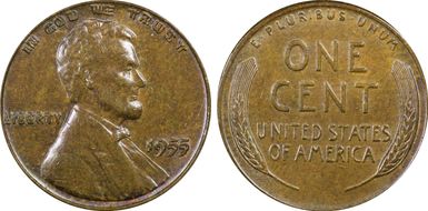 1955 1C Doubled Die Obverse AU58BN