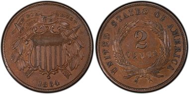 1864 2C Small Motto AU58BN