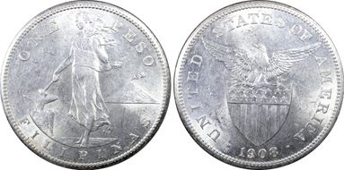 1908-S Peso KM-172  Ag AU58