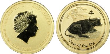 2009 $15 Year of the Ox 1/10oz Au MS69