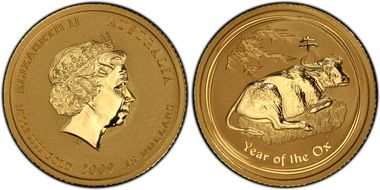 2009 $15 Year of the Ox 1/10oz Au MS70