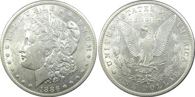 1886-O $1 VAM 1A, Clashed E AU55