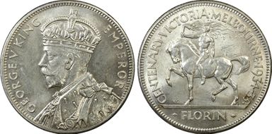 1934-35 Florin Centennial KM-33  Ag MS63+