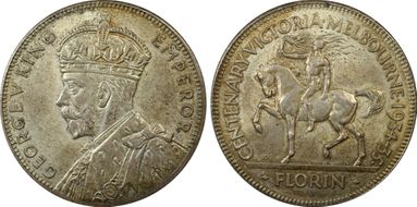 1934-35 Florin Centennial KM-33  Ag MS63