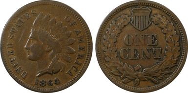 1864 1C L on Ribbon VF25BN