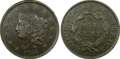 1834 1C Lg 8, Sm Stars, Med Let XF40BN