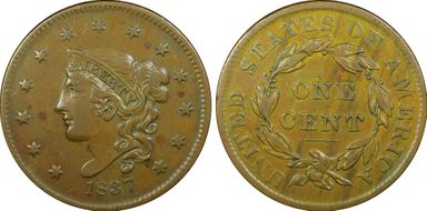 1837 1C Plain Cords, Medium Letters VF35BN