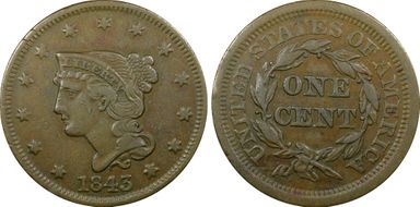 1843 1C Petite Head, Lg Letters VF30BN