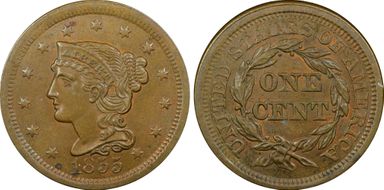 1855 1C Upright 55 MS63+ BN