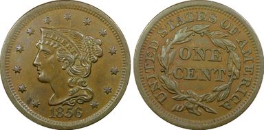 1856 1C Slanted 5 AU58BN