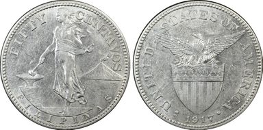 1917-S 50C Allen-14.06a Broken 7 AU53