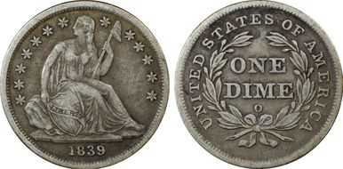 1839-O 10C No Drapery VF25