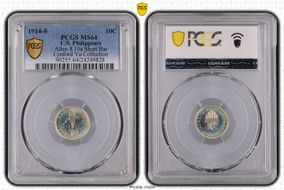 1914-S 10C Allen 8.10a Short Bar MS64