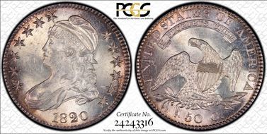 1820 50C Sq. 2, Lg Date, No Knob MS63