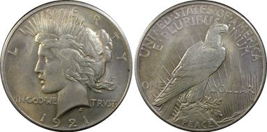 1921 $1 High Relief, Peace AU58