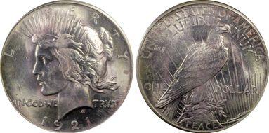 1921 $1 High Relief, Peace MS62