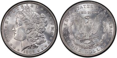 1886 $1 VAM 1C, 3+2 Rev. Clash MS63