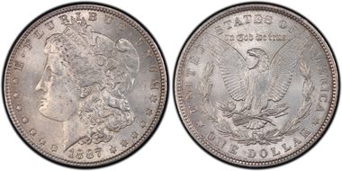 1887 $1 VAM 5 Doubled Date AU58
