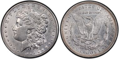 1889 $1 VAM 5A Pitted Reverse AU50