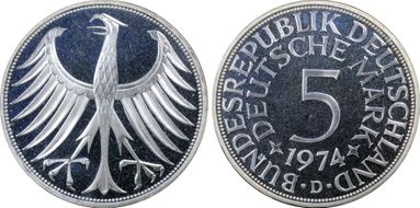 1974-D 5 Mk Regular Issue PR68DCAM